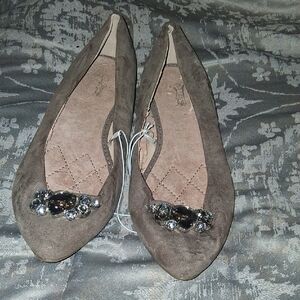 Jaclyn Smith Taupe Embellished Flats